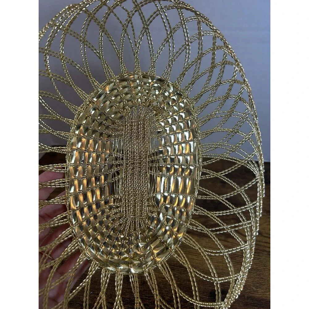 Studio Nova Golden Classic Twist Wire Oval Basket Gold Tone Fruit Bowl Decor